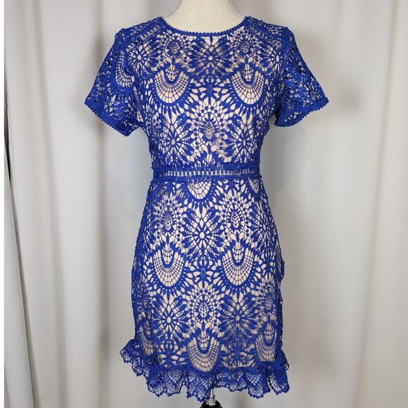 Hidden Label Short Sleeve Lace Shift Dress Blue Size M - Picture 14 of 16